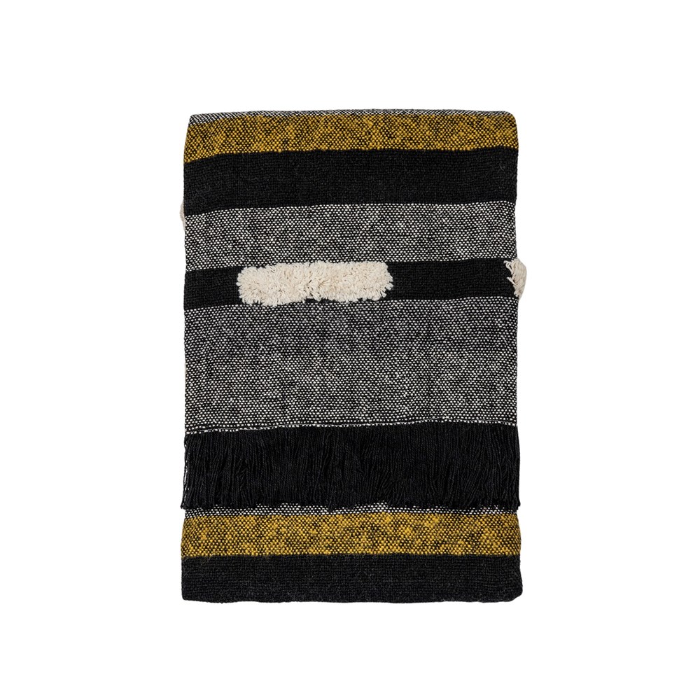 Zyair Woven Textured Fringe Throw in Black